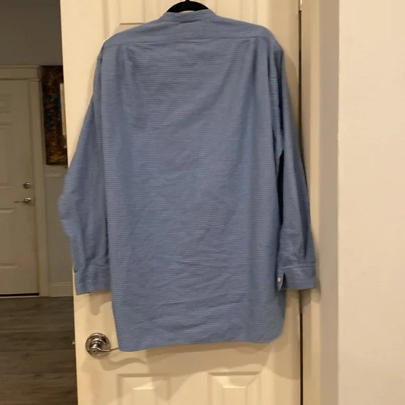 Polo by Ralph Lauren, collarless, long sleeve, button-down, blue & white - Picture 7 of 7